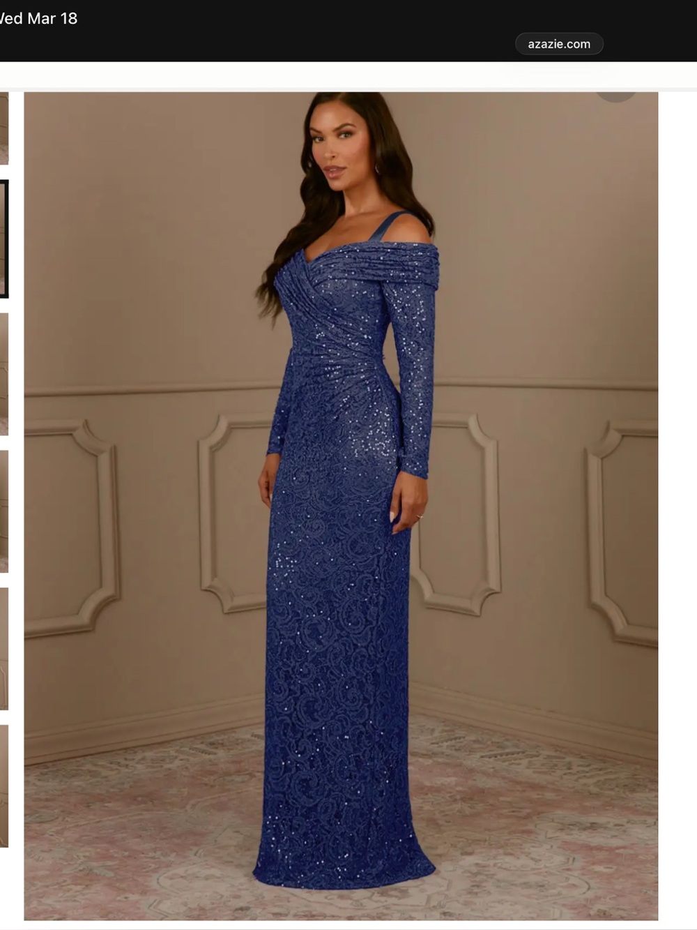 Azazie Indra Long Sleeve Formal Off-Shoulder Sequin Gown - Stormy Blue - Picture 2 of 9